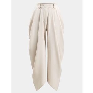 NEW MICAS Ruched Solid Trousers Beige XL Draped High Waist Wide Leg